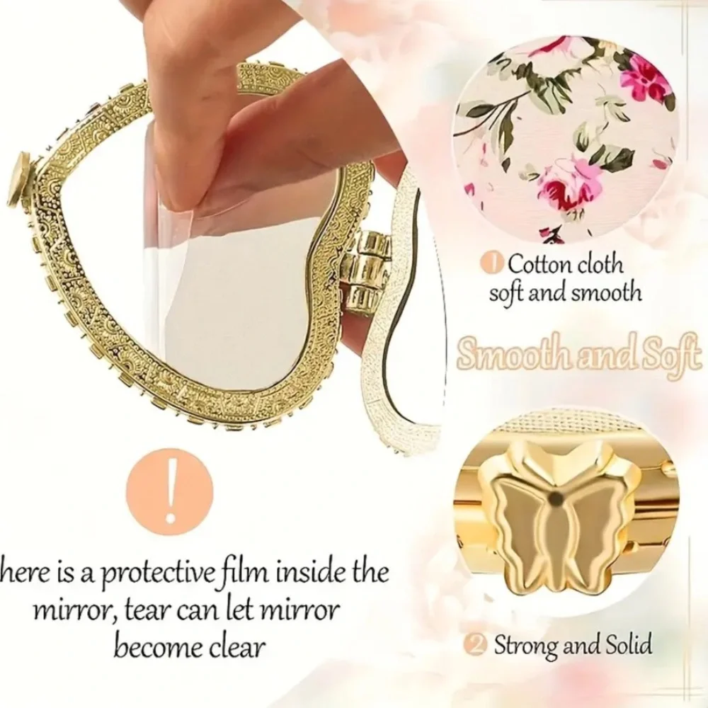 Floral Heart-Shaped Compact Mirror NWT Cloth - Picture 2 of 3